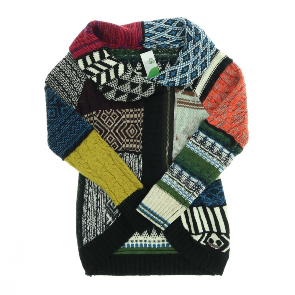 DESIGUAL YES! Colorful Chunky Knit Zipper Sweater | Size M